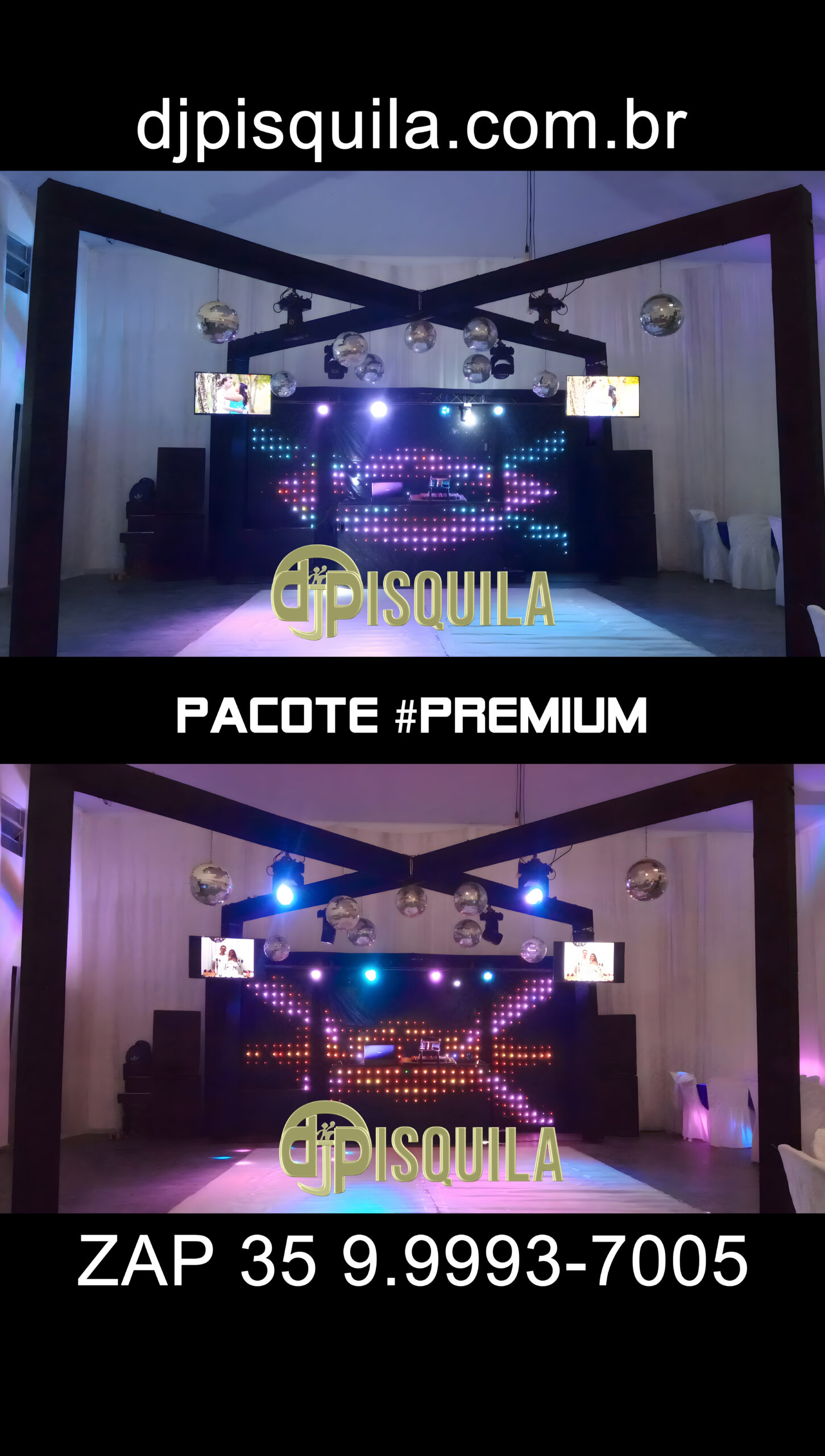 Pacote Premium ideal de equipamentos para grandes eventos, como casamentos, formaturas, festas de 15 anos em ambientes grandes e abertos.