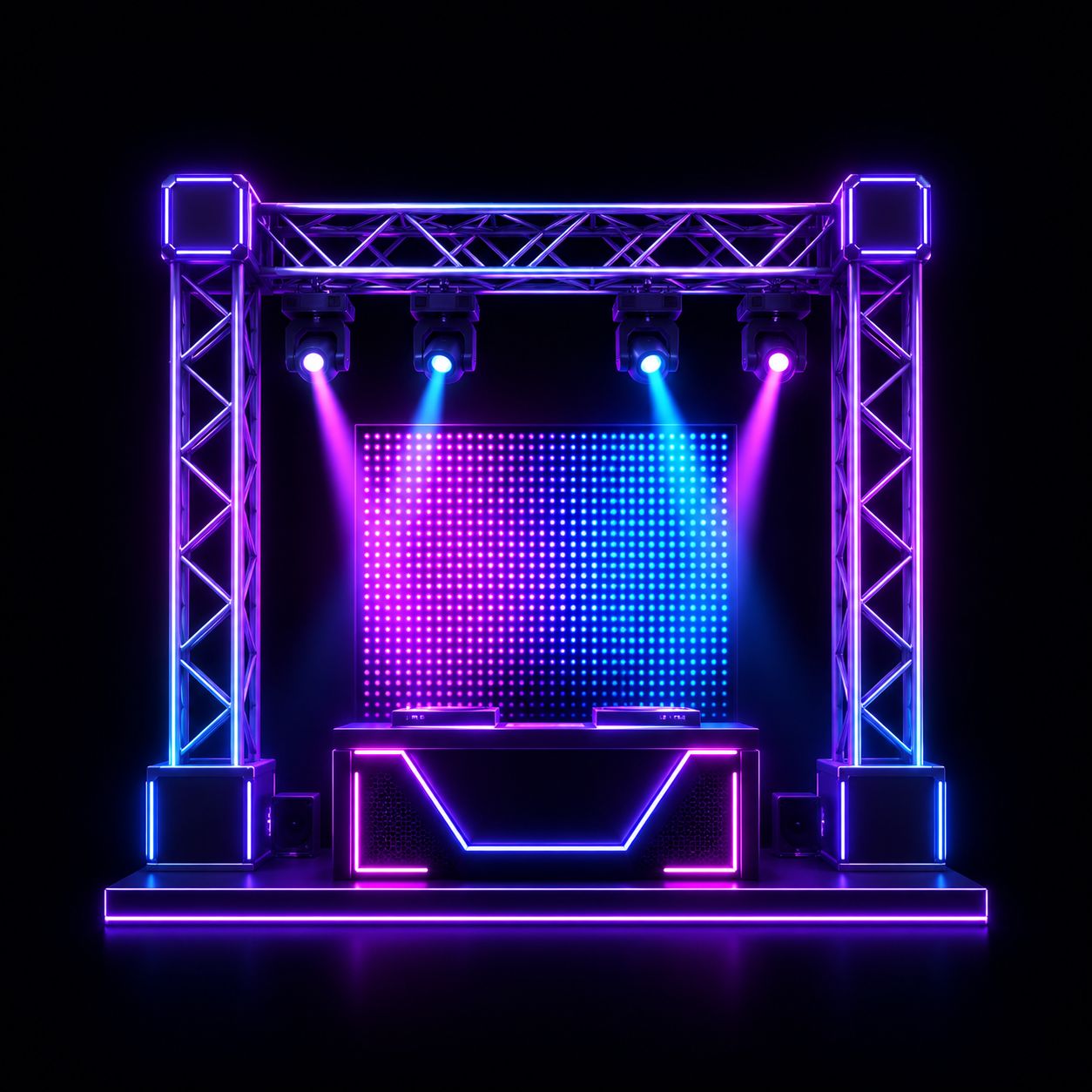 Estrutura completa do DJ Pisqüila em Minas Gerais com som, iluminação, pista de LED e painel de LED