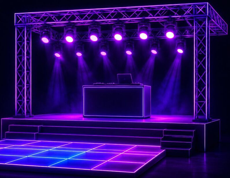 Palco com estrutura de destaque para DJ em formatura