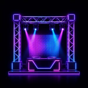 Estrutura completa com som, iluminação, pista de LED e painel de LED