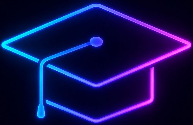 Ícone de chapéu de formatura neon para pacotes de DJ e estrutura para formatura